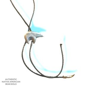 Native American AUTH DESIGNED BEAR BOLO ON PLUSH LEATHER STRAPS /Bands